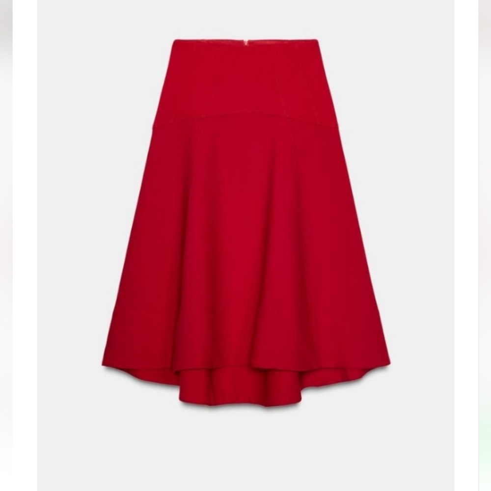 Zara Zw Collection Red Cape Asymmetric A-Line Long  Skirt Sz-M